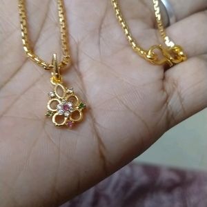 Cz Stone Pendent With Gold Plated Chain