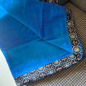 Blue And Black Patchwork Cotton Silk Saree