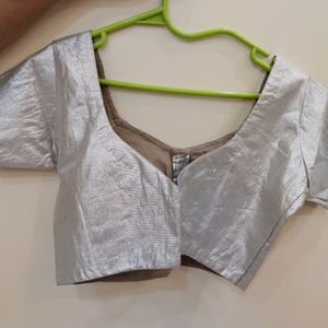 Silver Brocade Customized Blouse With Lining Inside New With Tag Size 36