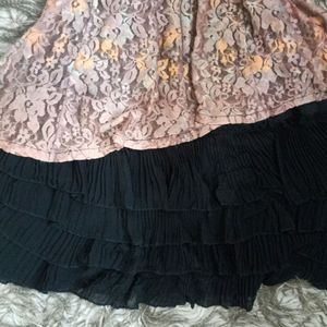 Flower Lace Detail Ruffle Bottom Tiered Dress