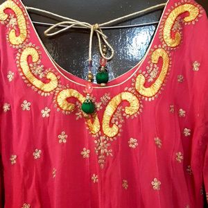 Beautiful ROSE PINK & GREEN LONG ANARKALI KURTA