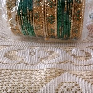 Metal Green And Golden Bangles