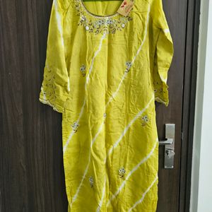 Zari work cotton kurta set with Dupatta