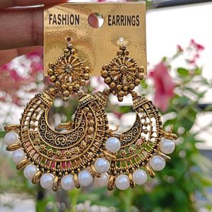 Combo Golden Plated & White Pearls Kundan Jhumki