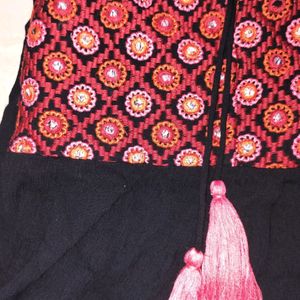 Black and Red Embroidered Women A line Kurta