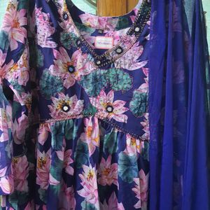 Blue Color Floral Gown With Duppata