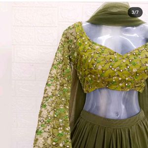 Threadwork Green Full sleeve Lehenga Choli