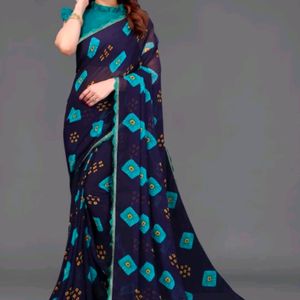 New Festive Saree With Golden Lace Work