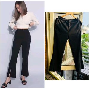 Woolen Black front slit trouser