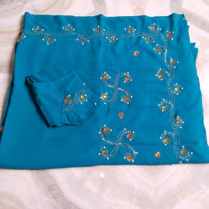 Hand Crafted Saree With Stitched Blouse