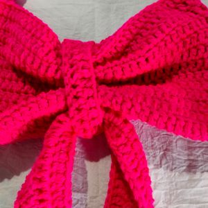 Hand Made Crochet Beautiful Bow Bag Bright Pink