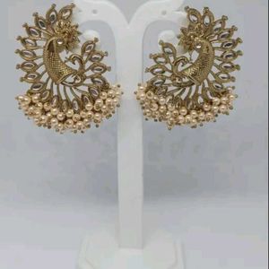 Ethnic Golden Peacock Stud Earrings