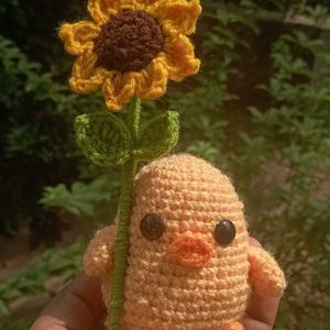 Handmade Crochet Chick With Sunflower