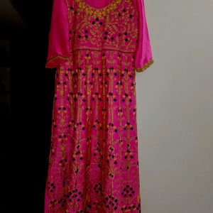 Pink Long Silk Fock With Heavy Work