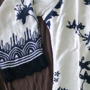 Beautiful Black - White Kurta Fabric Maslin