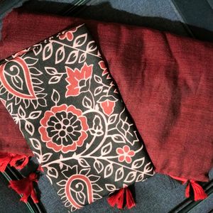 Sale🎉 Maroon Khadi Cotton Saree With Leaf Print