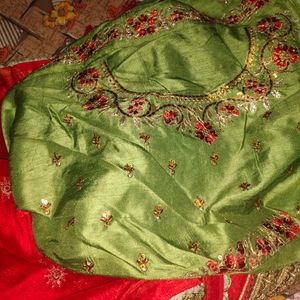 Heavy Festive Wear Red And Green Saree