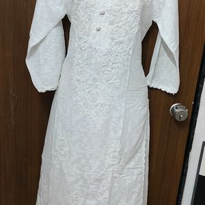 White Breasso Soft Mal Croshiya N Pearl Work Kurta