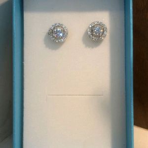 Zirconia Diamond Earrings Tops Pure Silver 925