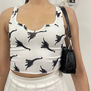 Cute dinosaur printed crop top