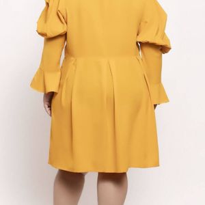 Women Yellow Solid Fit And Flare Dress