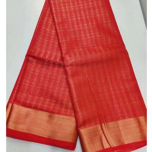 Brand New Red Art Silk Saree With Copper Border