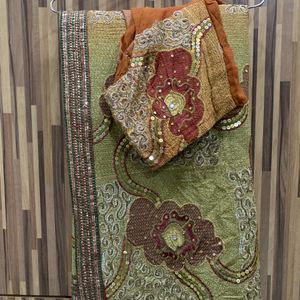 Green/Orange Exclusive Wedding Saree