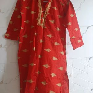 NEW RED HOT COLOR ❤ COTTON KURTA CREAM 🍦 DESIGN