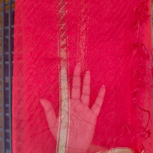 Bright Red Dupatta With Gold Zari Border