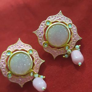 KUNDAN EARING STUDS.. Light Pink Color