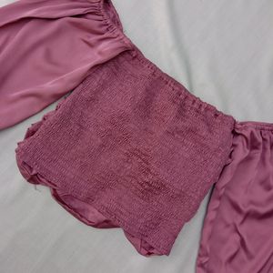 New Satin Mauve Colour Sexy Bardot