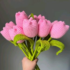 Set Of 6 Crochet Pink Tulips 🌷With Freebie 🎁