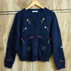 Dark Blue Embroidert Cardigan Size-38