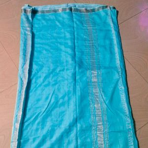 Cyan Colour Cotton Silk Saree