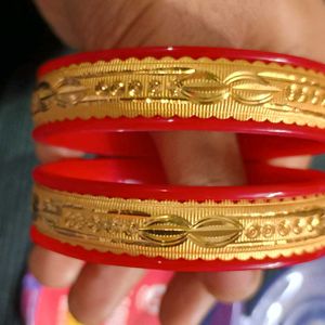 Bangles Red Plastic With Golden Plated