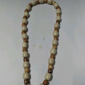 Wooden Plain And Printed Beads Necklace