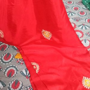 Red And Yellow Saree Without Blouse