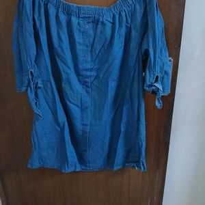 Off Shoulder Denim Top Plus Size