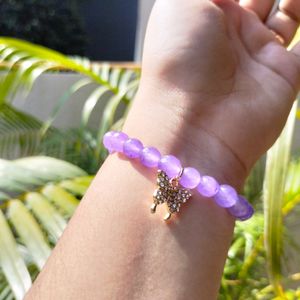 Purple Beads Bracelet With Butterfly Charm 🦋💜