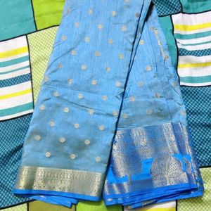 ₹600 DualTone BlueGold Silk Saree