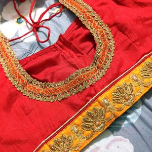 Designer Orange & Red Saree With Blause❤️🧡