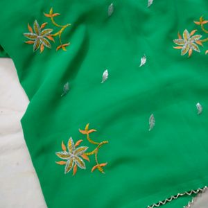 Full Embroidered Green Saree With Blouse