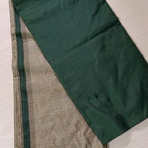 Soft Khadi Cotton Saree (Green 💚 golden  💛)