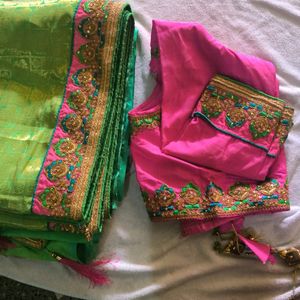 Parrot Green Banarasi Silk Saree