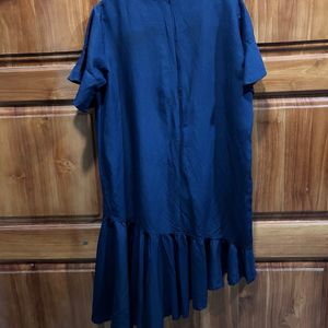 Linen Loose Dress Frill At Bottom