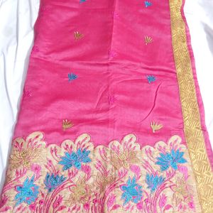 Tissue Cotton With Embroidery Work Saree