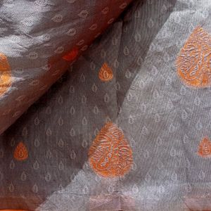 Grey And Copper Fancy Silk Saree