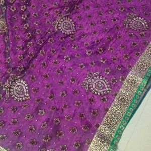 purple colour orange saree