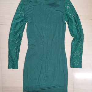 SHEIN Green Mini Dress With Lace Sleeves