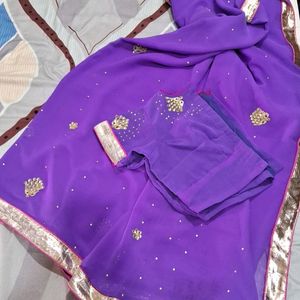 Sale🔴Gotta Patti Hand Work Saree With Blouse